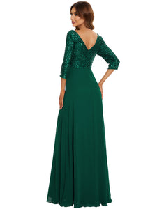 Color=Dark Green | Sexy V Neck A-Line Sequin Evening Dress-Dark Green 9