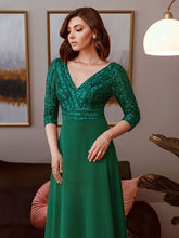 Load image into Gallery viewer, Color=Dark Green | Sexy V Neck A-Line Sequin Evening Dress-Dark Green 2