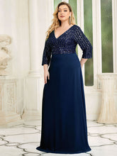 Load image into Gallery viewer, Color=Navy Blue | Plus Size Sexy V Neck A-Line Sequin Evening Dress-Navy Blue 1