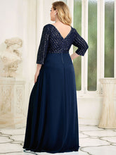 Load image into Gallery viewer, Color=Navy Blue | Plus Size Sexy V Neck A-Line Sequin Evening Dress-Navy Blue 2