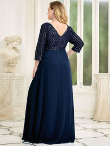 Color=Navy Blue | Sexy V Neck A-Line Pretty Sequin Evening Dress-Navy Blue 2