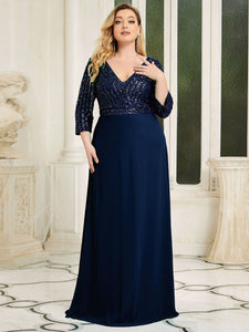 Color=Navy Blue | Sexy V Neck A-Line Pretty Sequin Evening Dress-Navy Blue 3