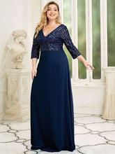 Load image into Gallery viewer, Color=Navy Blue | Sexy V Neck A-Line Pretty Sequin Evening Dress-Navy Blue 4