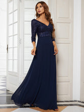 Load image into Gallery viewer, Color=Navy Blue | Sexy V Neck A-Line Sequin Evening Dress-Navy Blue 3