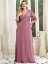 Load image into Gallery viewer, Color=Orchid | Sexy V Neck A-Line Pretty Sequin Evening Dress-Orchid 1