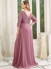 Load image into Gallery viewer, Color=Orchid | Sexy V Neck A-Line Pretty Sequin Evening Dress-Orchid 2