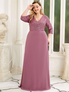 Color=Orchid | Sexy V Neck A-Line Pretty Sequin Evening Dress-Orchid 3