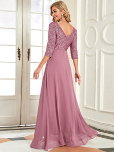 Color=Orchid | Sexy V Neck A-Line Sequin Evening Dress-Orchid 2
