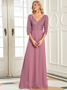 Color=Orchid | Sexy V Neck A-Line Sequin Evening Dress-Orchid 3