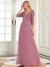 Load image into Gallery viewer, Color=Orchid | Sexy V Neck A-Line Sequin Evening Dress-Orchid 4