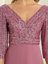 Load image into Gallery viewer, Color=Orchid | Sexy V Neck A-Line Sequin Evening Dress-Orchid 5