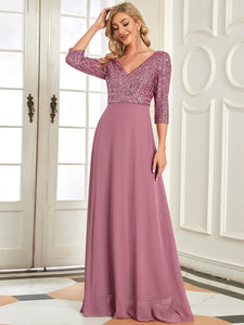 Color=Orchid | Sexy V Neck A-Line Sequin Evening Dress-Orchid 1