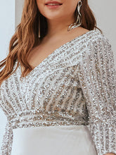 Load image into Gallery viewer, Color=White | Sexy V Neck A-Line Pretty Sequin Evening Dress-White 5