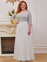 Load image into Gallery viewer, Color=White | Sexy V Neck A-Line Sequin Evening Dress-White 5