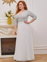Load image into Gallery viewer, Color=White | Sexy V Neck A-Line Pretty Sequin Evening Dress-White 3