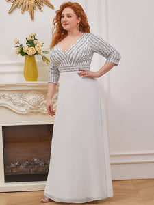 Color=White | Sexy V Neck A-Line Sequin Evening Dress-White 9