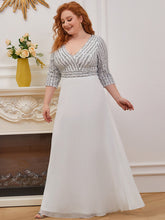 Load image into Gallery viewer, Color=White | Plus Size Sexy V Neck A-Line Sequin Evening Dress-White 1