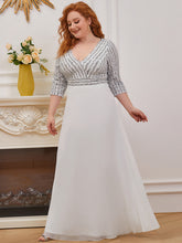 Load image into Gallery viewer, Color=White | Sexy V Neck A-Line Pretty Sequin Evening Dress-White 4
