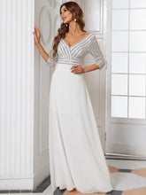 Load image into Gallery viewer, Color=White | Sexy V Neck A-Line Sequin Evening Dress-White 4
