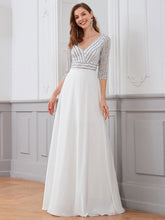 Load image into Gallery viewer, Color=White | Sexy V Neck A-Line Sequin Evening Dress-White 1
