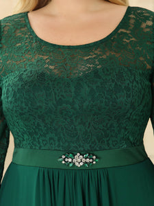 Color=Dark Green | Classic Floal Lace Long Sleeve Wholesale Bridesmaid Dress-Dark Green 5