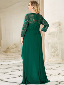 Color=Dark Green | Classic Floal Lace Long Sleeve Wholesale Bridesmaid Dress-Dark Green 2