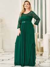 Load image into Gallery viewer, Color=Dark Green | Classic Floal Lace Long Sleeve Wholesale Bridesmaid Dress-Dark Green 3