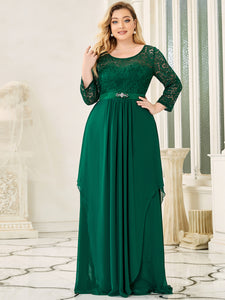 Color=Dark Green | Classic Floal Lace Long Sleeve Wholesale Bridesmaid Dress-Dark Green 4