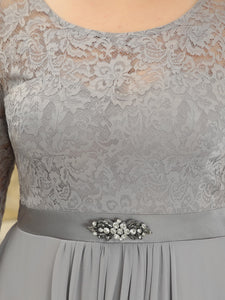 Color=Grey | Classic Floal Lace Long Sleeve Wholesale Bridesmaid Dress-Grey 5