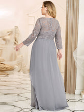 Load image into Gallery viewer, Color=Grey | Classic Floal Lace Long Sleeve Wholesale Bridesmaid Dress-Grey 2