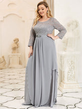 Load image into Gallery viewer, Color=Grey | Classic Floal Lace Long Sleeve Wholesale Bridesmaid Dress-Grey 3