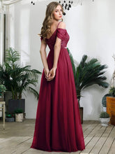 Load image into Gallery viewer, Color=Burgundy | A-Line Sweetheart Neckline Ruffle Sleeve Tulle Bridesmaid Dress With Sequin-Burgundy 2