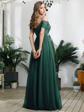 Load image into Gallery viewer, Color=Dark Green | A-Line Sweetheart Neckline Ruffle Sleeve Tulle Bridesmaid Dress With Sequin-Dark Green 5