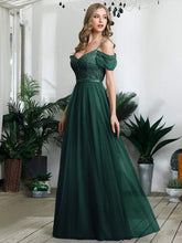 Load image into Gallery viewer, Color=Dark Green | A-Line Sweetheart Neckline Ruffle Sleeve Tulle Bridesmaid Dress With Sequin-Dark Green 6