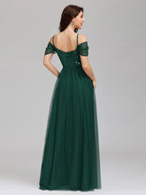 Load image into Gallery viewer, Color=Dark Green | A-Line Sweetheart Neckline Ruffle Sleeve Tulle Bridesmaid Dress With Sequin-Dark Green 10