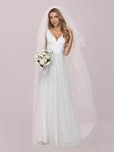 Load image into Gallery viewer, Color=Cream | Romantic V Neck Tulle Wedding Dress With Appliques-Cream 5