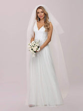 Load image into Gallery viewer, Color=Cream | Romantic V Neck Tulle Wedding Dress With Appliques-Cream 6