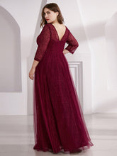 Load image into Gallery viewer, COLOR=Burgundy | Women&#39;S V-Neck 3/4 Sleeve Lace Wedding Dress-Burgundy 12