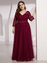 Load image into Gallery viewer, COLOR=Burgundy | Women&#39;S V-Neck 3/4 Sleeve Lace Wedding Dress-Burgundy 14