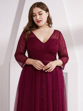 Load image into Gallery viewer, COLOR=Burgundy | Women&#39;S V-Neck 3/4 Sleeve Lace Wedding Dress-Burgundy 15
