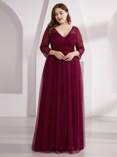 Load image into Gallery viewer, COLOR=Burgundy | Women&#39;S V-Neck 3/4 Sleeve Lace Wedding Dress-Burgundy 11