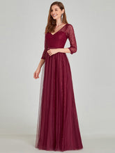 Load image into Gallery viewer, COLOR=Burgundy | Women&#39;S V-Neck 3/4 Sleeve Lace Wedding Dress-Burgundy 8