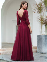 Load image into Gallery viewer, COLOR=Burgundy | Women&#39;S V-Neck 3/4 Sleeve Lace Wedding Dress-Burgundy 2