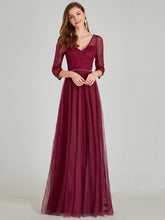 Load image into Gallery viewer, COLOR=Burgundy | Women&#39;S V-Neck 3/4 Sleeve Lace Wedding Dress-Burgundy 6