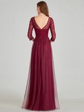 Load image into Gallery viewer, COLOR=Burgundy | Women&#39;S V-Neck 3/4 Sleeve Lace Wedding Dress-Burgundy 7