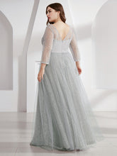 Load image into Gallery viewer, COLOR=Grey | Women&#39;S V-Neck 3/4 Sleeve Lace Wedding Dress-Grey 7