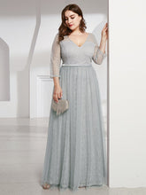 Load image into Gallery viewer, COLOR=Grey | Women&#39;S V-Neck 3/4 Sleeve Lace Wedding Dress-Grey 9