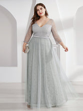 Load image into Gallery viewer, COLOR=Grey | Women&#39;S V-Neck 3/4 Sleeve Lace Wedding Dress-Grey 6