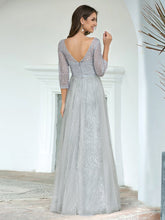 Load image into Gallery viewer, COLOR=Grey | Women&#39;S V-Neck 3/4 Sleeve Lace Wedding Dress-Grey 2