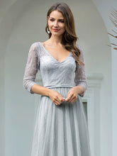 Load image into Gallery viewer, COLOR=Grey | Women&#39;S V-Neck 3/4 Sleeve Lace Wedding Dress-Grey 5
